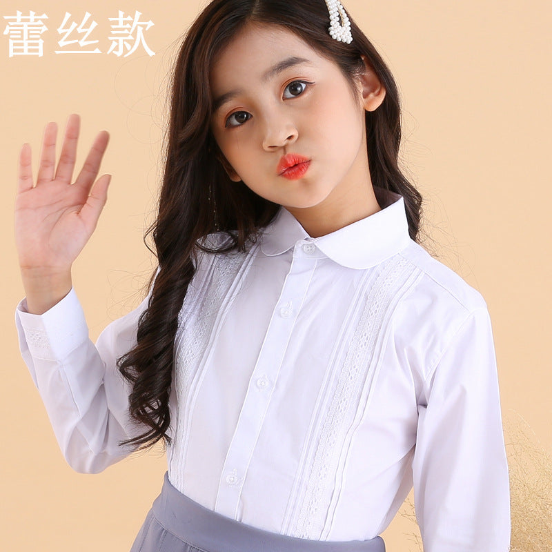 Girls Cotton Long Sleeve School Uniform White Shirt