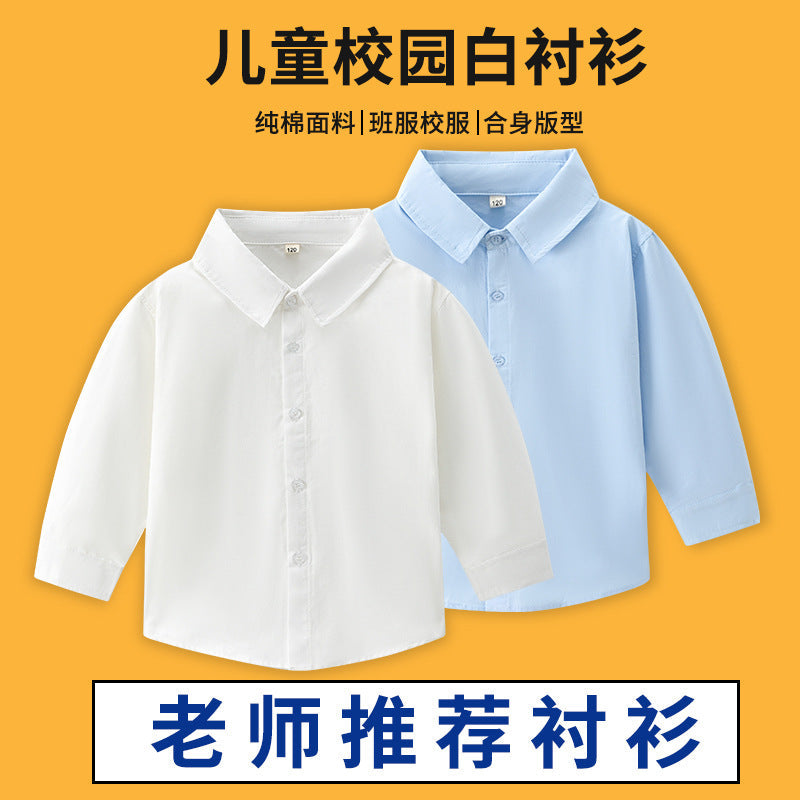 Kids Cotton Long Sleeve School Uniform Shirt