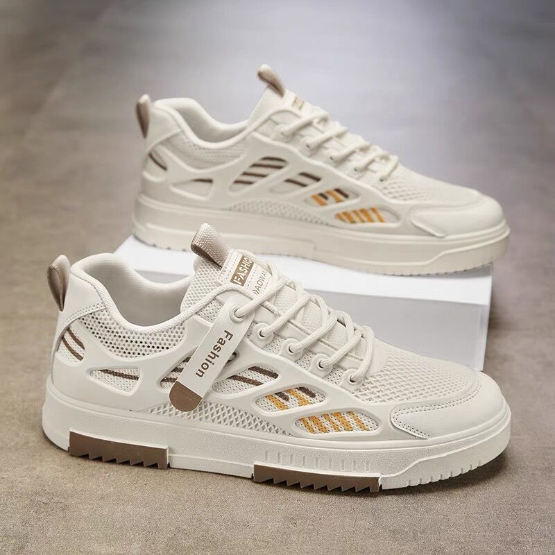 Men's Breathable Canvas Thick Sole Casual White Sneakers