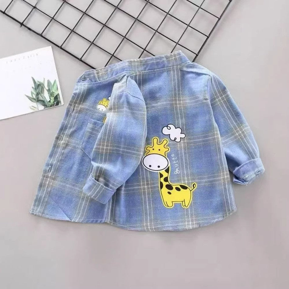 Kids Plaid Cotton Shirt Long Sleeve Stand Collar Top