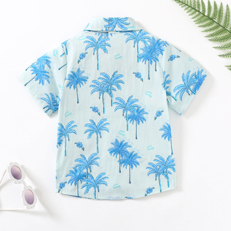 Boys Tropical Coconut Tree Print Beach Shirt