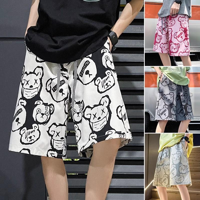 Men's Ice Silk Cartoon Print Quick-Dry Beach Shorts