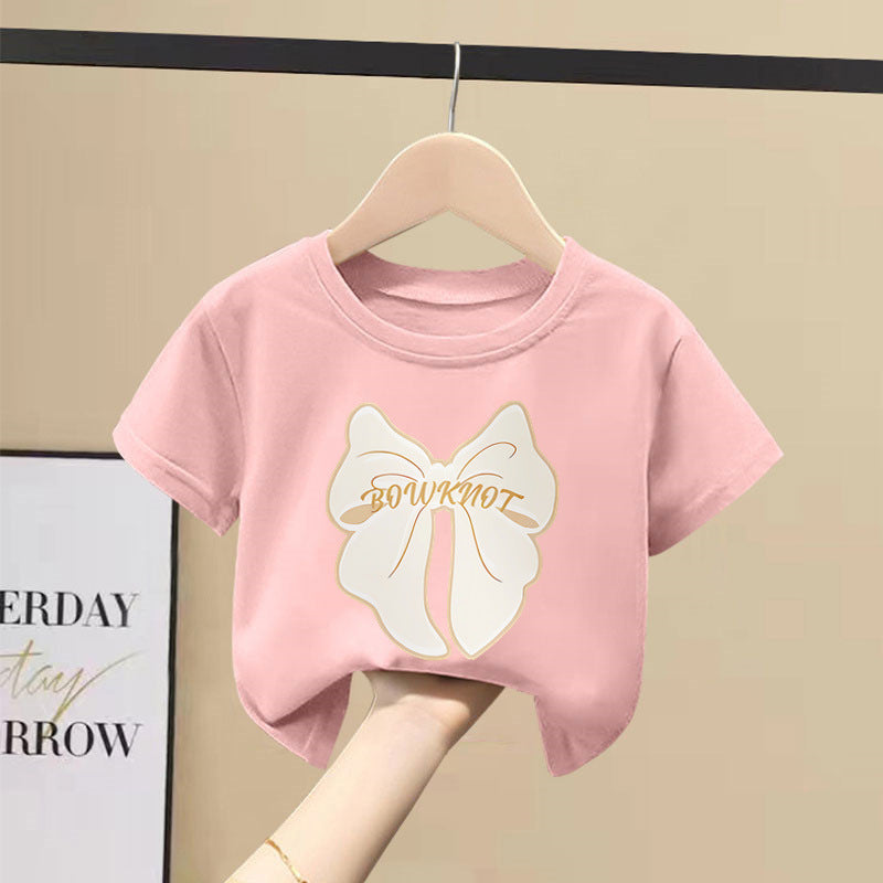 Girls Pure Cotton Cartoon Print Summer Crew Neck T-Shirt