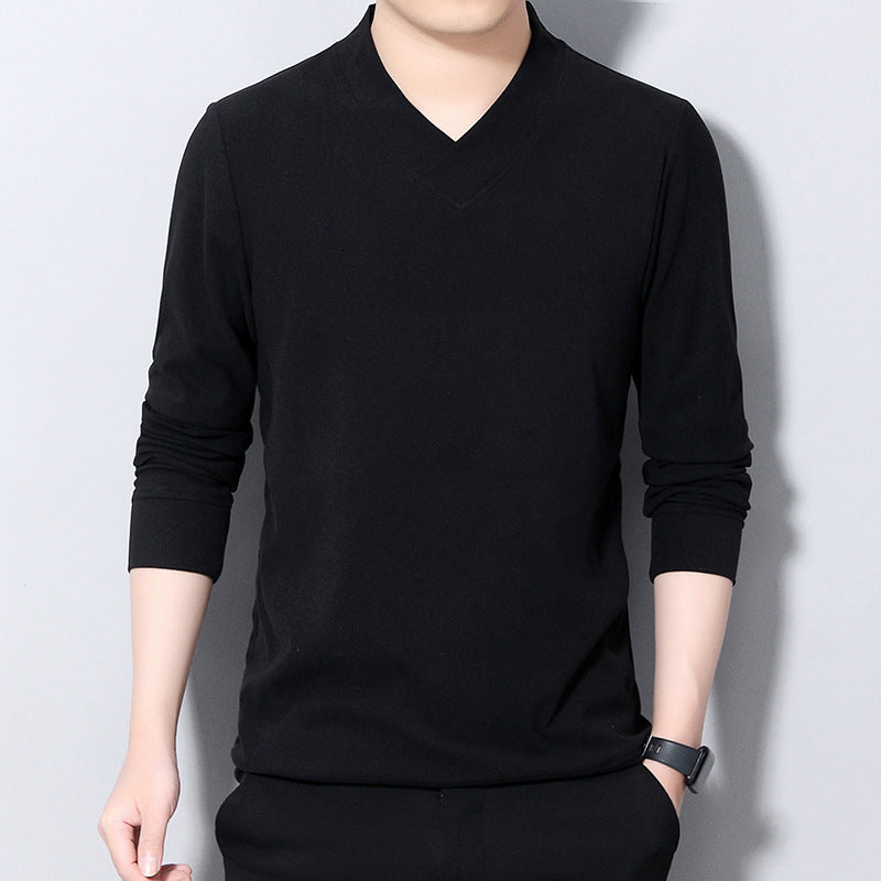 Men's Double-Sided Velvet V-Neck Fleece Long Sleeve T-Shirt