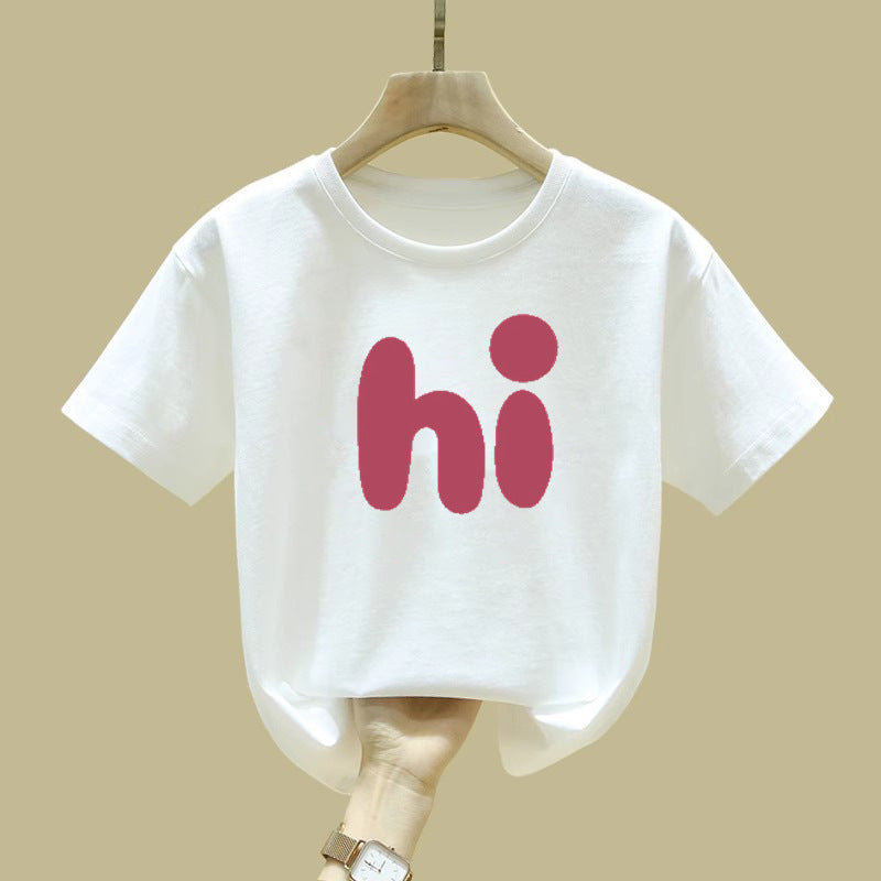 Kids Cotton Cartoon Print Crew Neck Summer T-Shirt