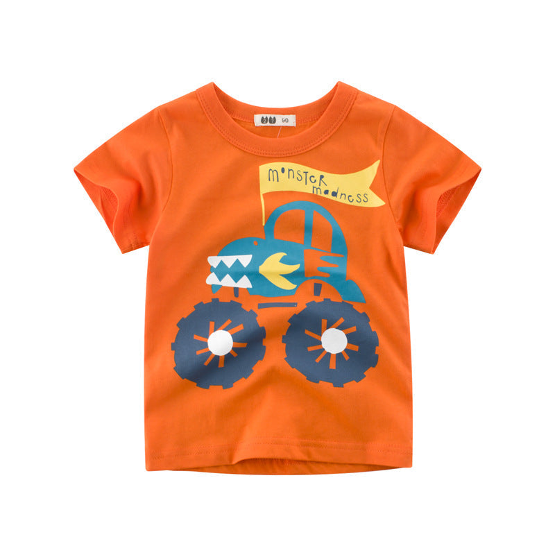 Kids 100% Cotton Cartoon Print Short Sleeve T-Shirt