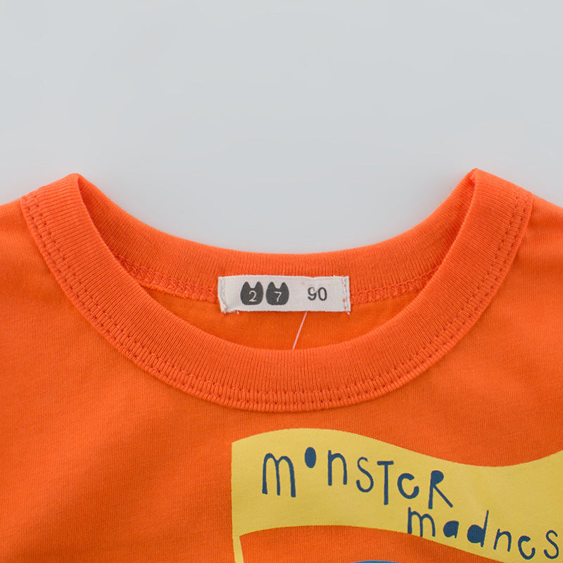 Kids 100% Cotton Cartoon Print Short Sleeve T-Shirt