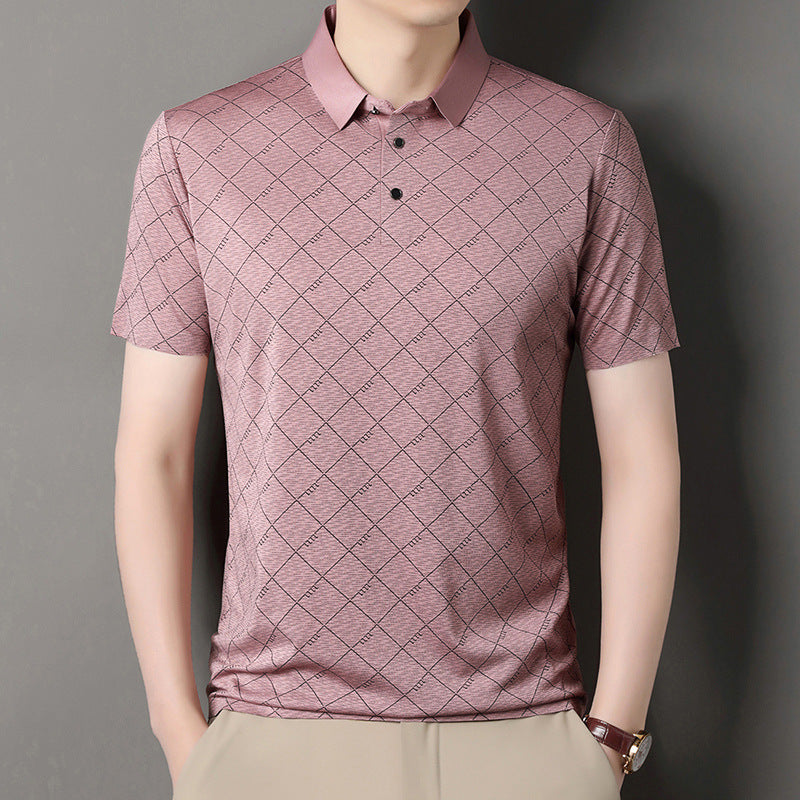 Men's Plaid Short Sleeve Polo Shirt for Mature Style