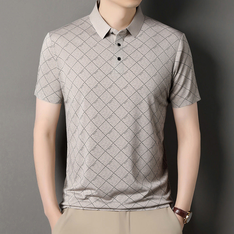 Men's Plaid Short Sleeve Polo Shirt for Mature Style