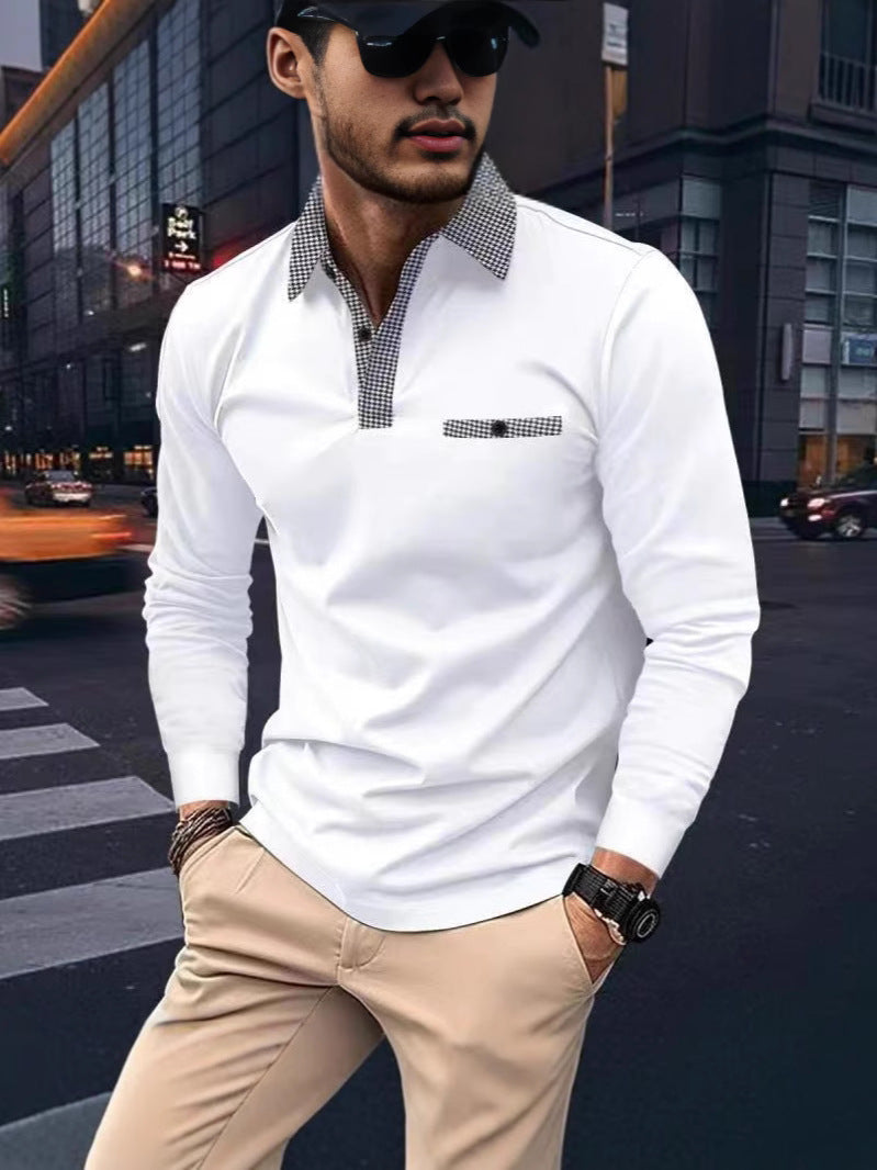Men's Color Block Long Sleeve Polo Shirt