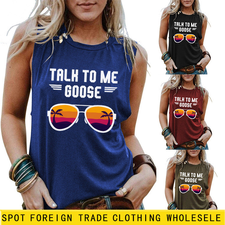 Women's Cotton Letter Print Sleeveless Racerback Tank Top