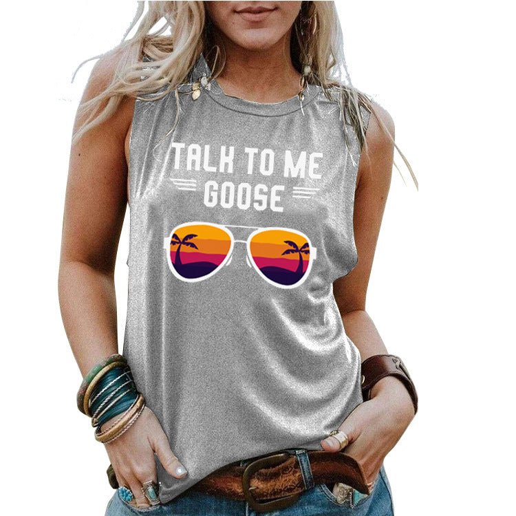 Women's Cotton Letter Print Sleeveless Racerback Tank Top