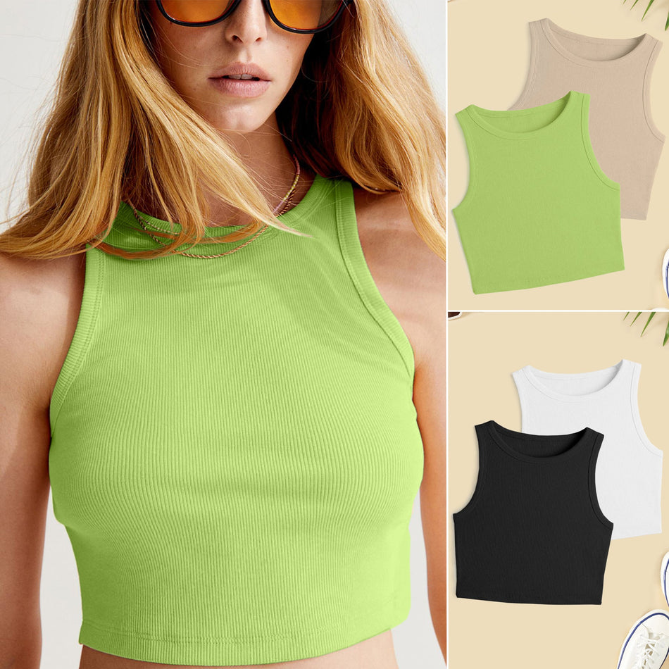 Women's Ribbed Slim Fit Sleeveless Crop Tank Top