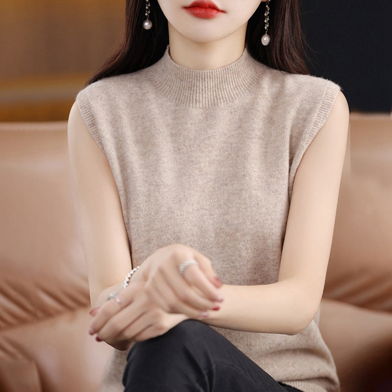 Women's Ribbed Mock Neck Sleeveless Knit Tank Top