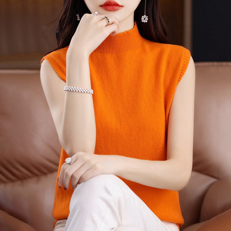 Women's Ribbed Mock Neck Sleeveless Knit Tank Top