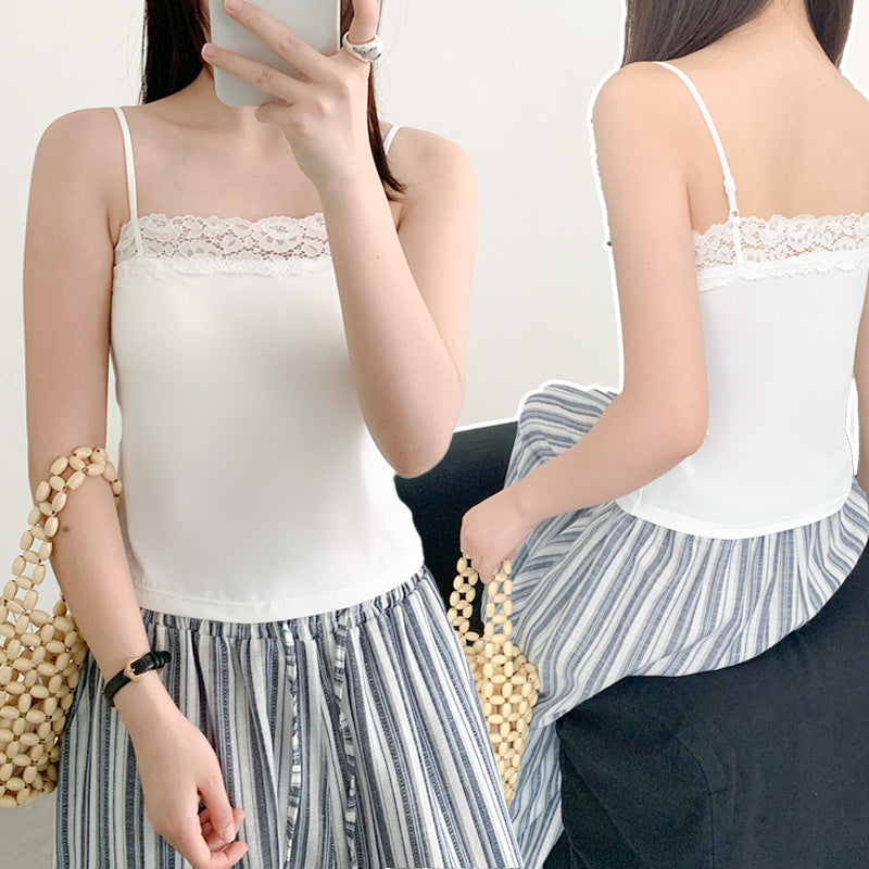 Women's Lace Trim Camisole with Built-In Bra Pads