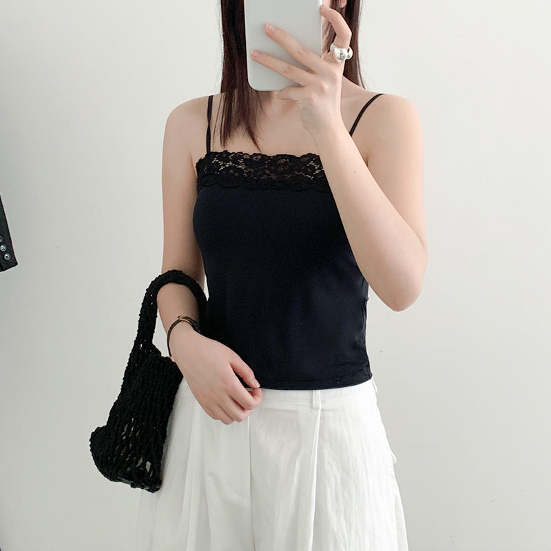 Women's Lace Trim Camisole with Built-In Bra Pads