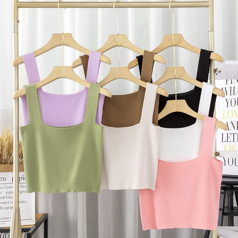 Women's Square Neck Knit Camisole Slim Fit Sleeveless Top