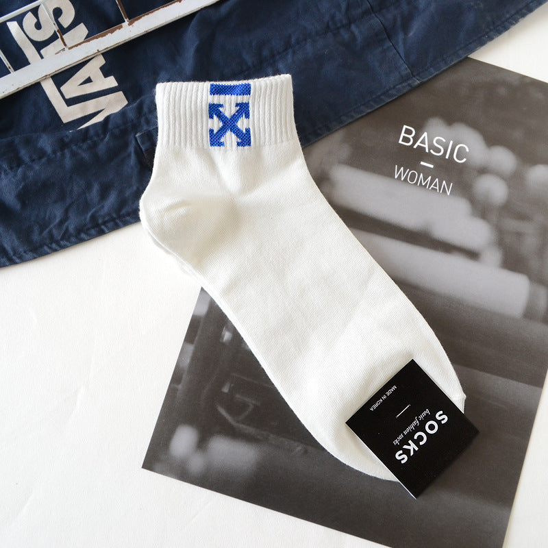 Men's Breathable Short Crew Socks Square Pattern Sports Cotton