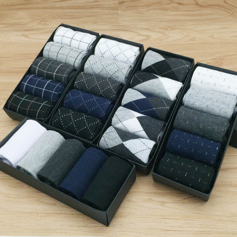 Men's Solid Color Cotton Crew Socks Gift Box Set 5 Pair