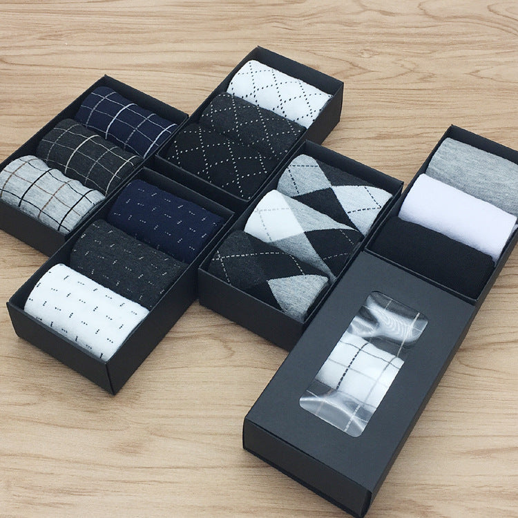 Men's Solid Color Cotton Crew Socks Gift Box Set 5 Pair
