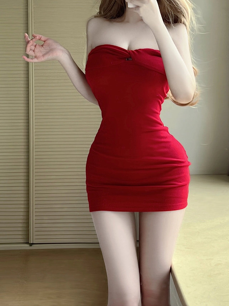 Women's Strapless Bodycon Mini Dress with Cutout Detail