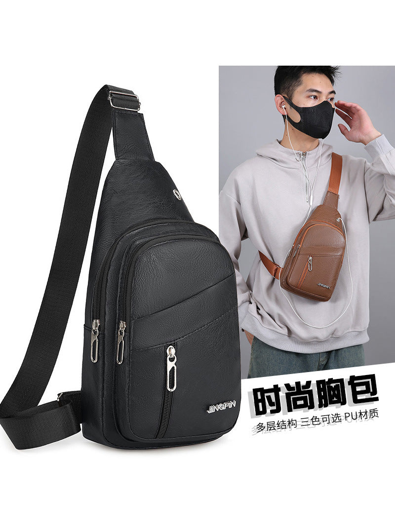 Men's Waterproof PU Leather Crossbody Chest Bag