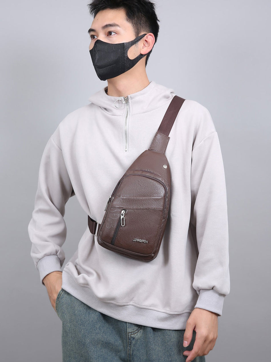 Men's Waterproof PU Leather Crossbody Chest Bag