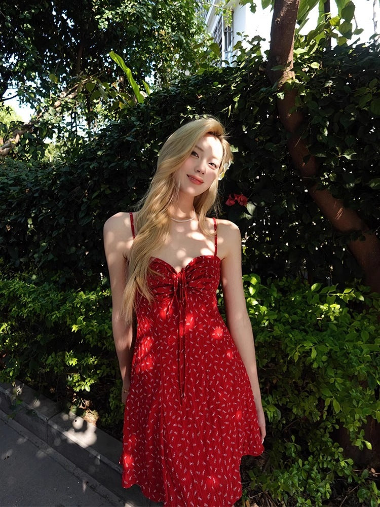 Women's Floral Pleated A-Line Cami Mini Dress