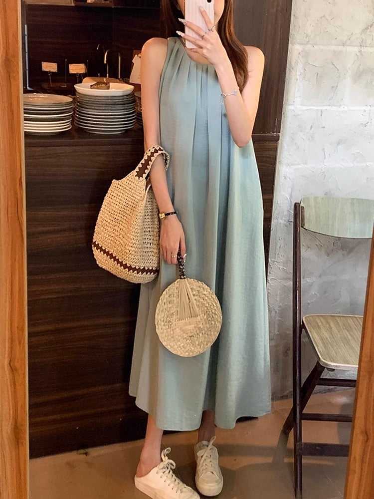 Women's Halter Neck Sleeveless Beach Midi Dress