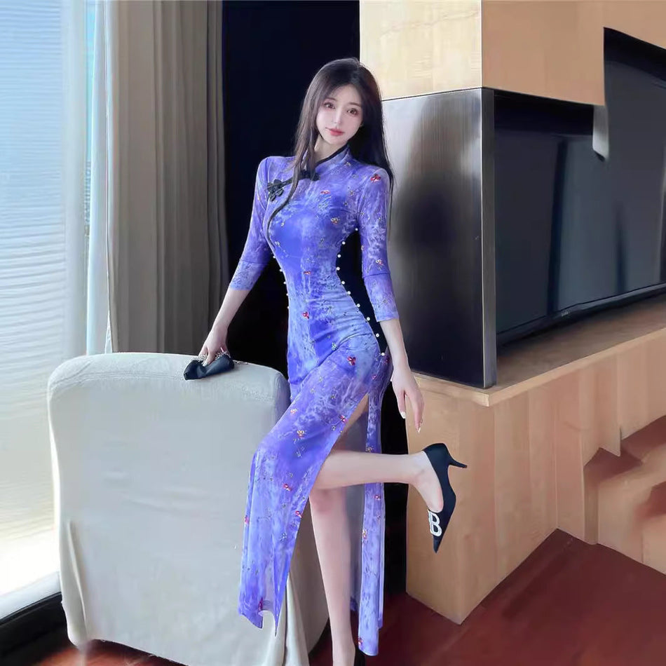 Women's Modern Cheongsam Midi Dress