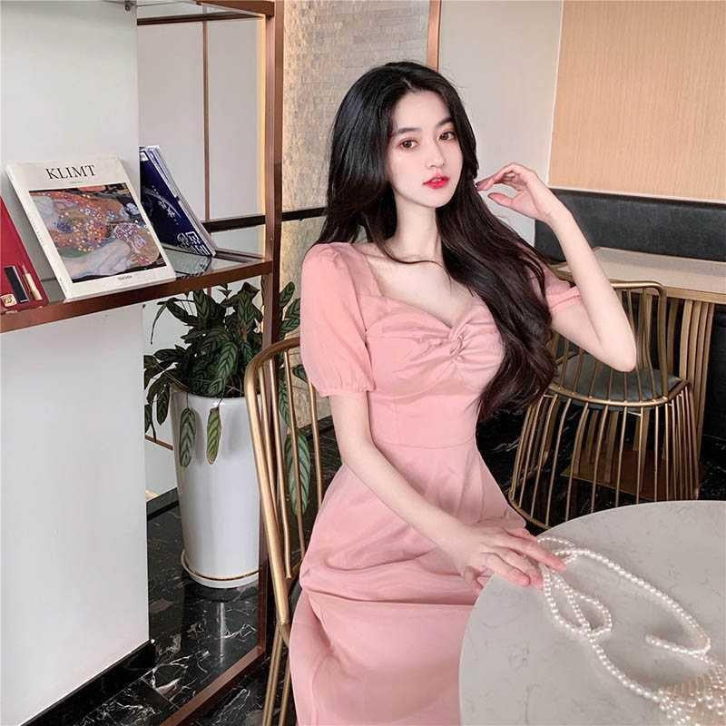 Women's Square Neck Twist Waist Midi Dress