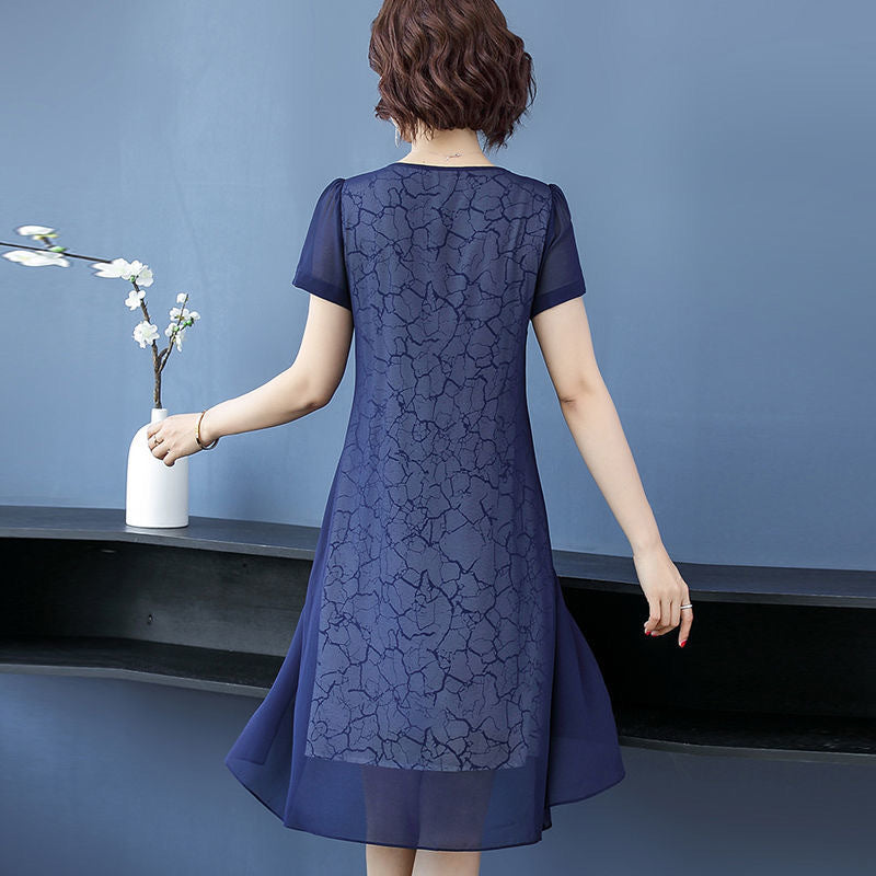 Women's Chiffon Faux Two-Piece A-Line Midi Dress