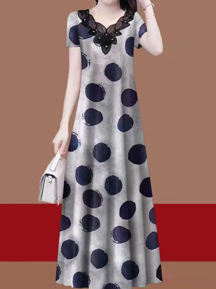 Women's Plus Size Printed V-Neck A-Line Midi Dress
