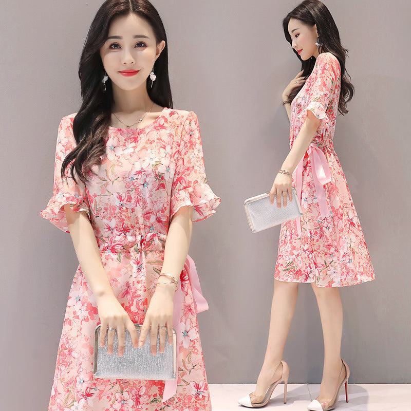 Women's Printed A-Line Midi Dress with Flare Sleeves