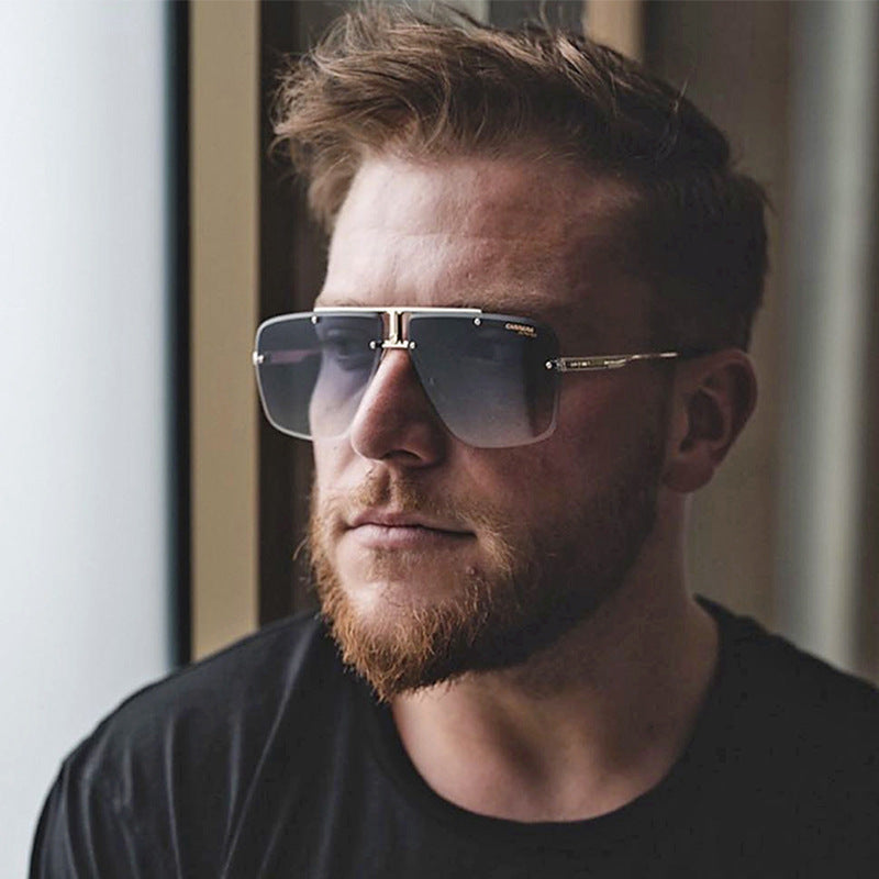 Unisex Frameless Double Bridge Square Metal Sunglasses