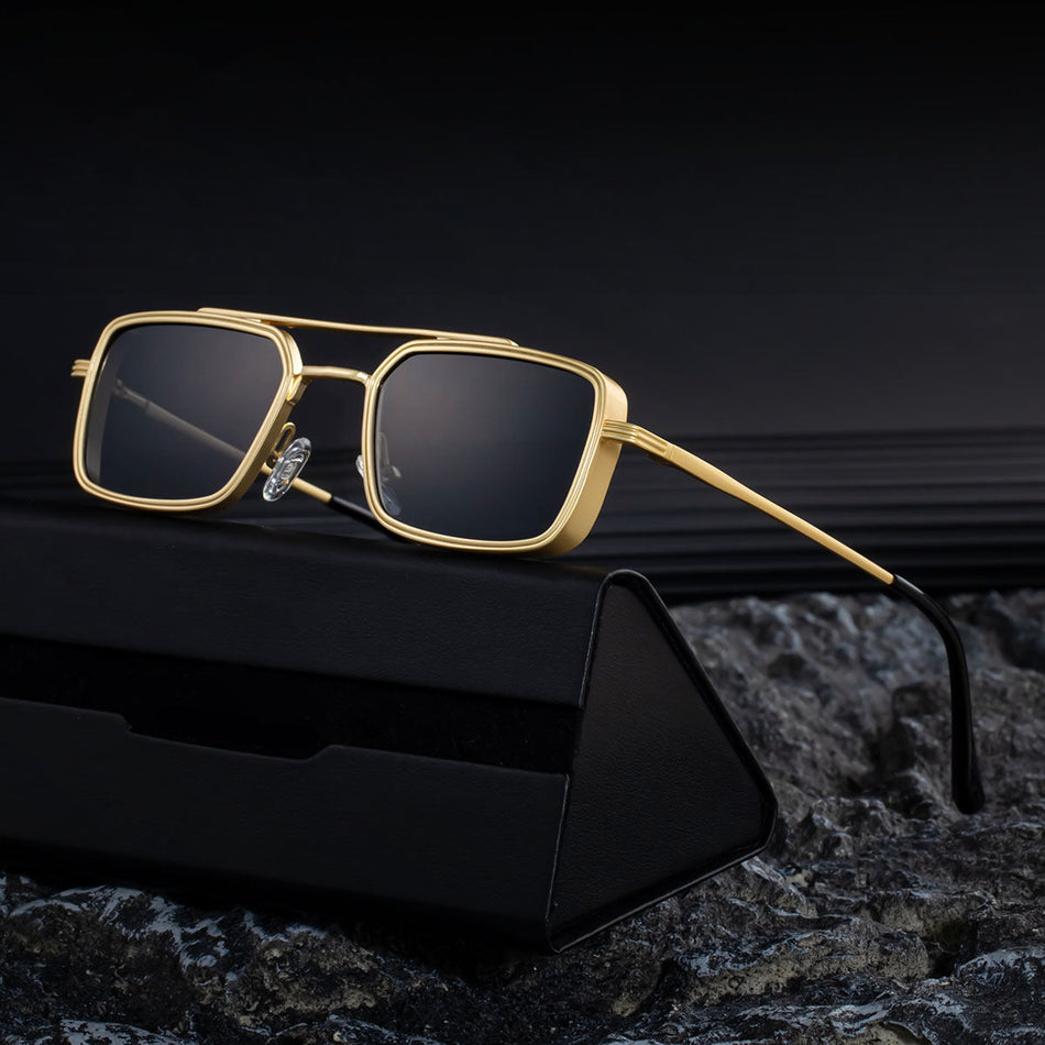 Men's Metal Square Frame Sunglasses High-End Sun Protection