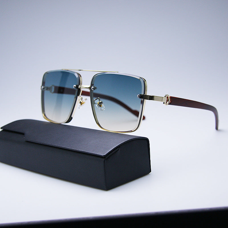 Men's Wood Grain Frame Square Sunglasses Retro Fashion Style