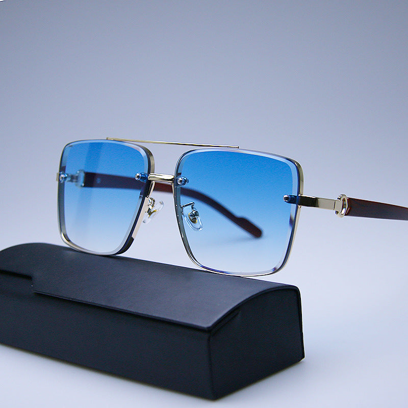 Men's Wood Grain Frame Square Sunglasses Retro Fashion Style