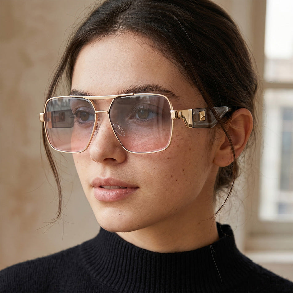 Unisex Double Bridge Square Frame UV Protection Sunglasses
