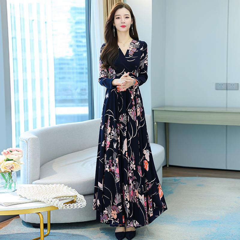 Floral Print Long Sleeve Flared Midi Dress