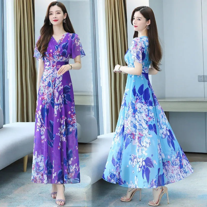 Bohemian Printed Midi Dress for Seaside Vacations