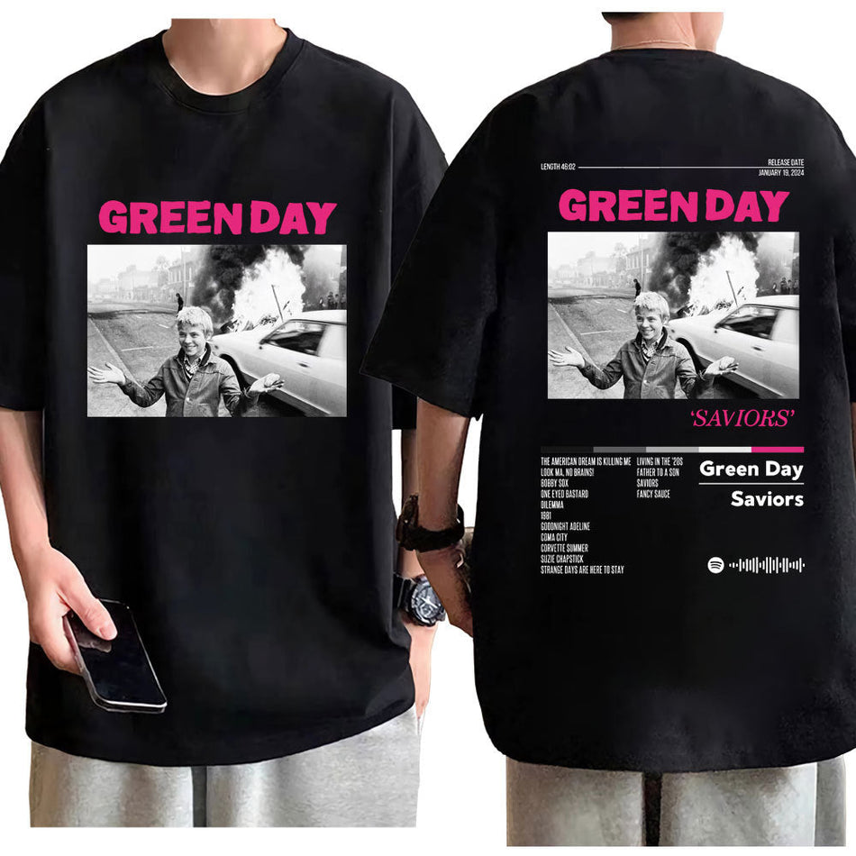 Green Day Saviors Album Graphic Cotton Crew Neck T-Shirt