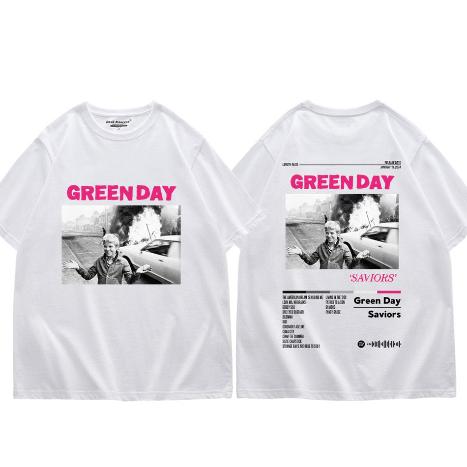 Green Day Saviors Album Graphic Cotton Crew Neck T-Shirt