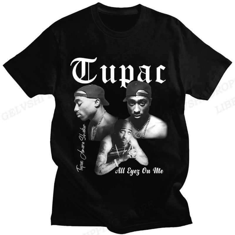 Men's Tupac 2Pac Rapper Cotton Graphic Crew Neck T-Shirt