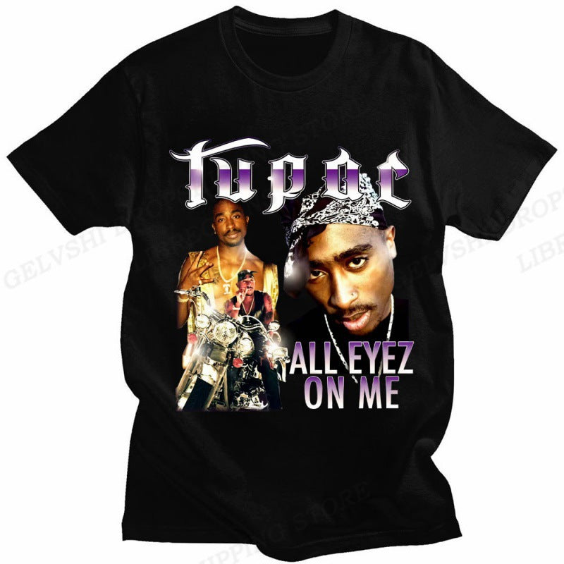 Men's Tupac 2Pac Rapper Cotton Graphic Crew Neck T-Shirt