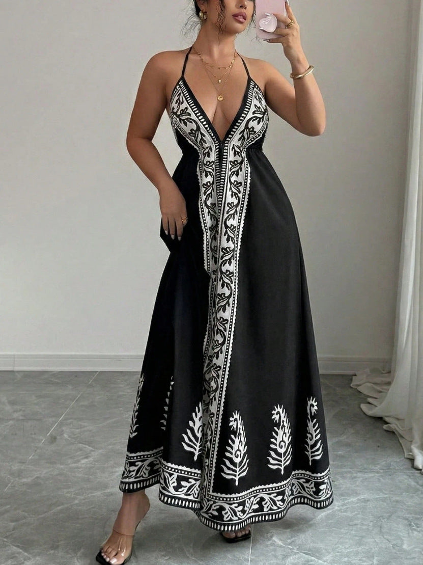 Printed Spaghetti Strap Maxi Dress for Women