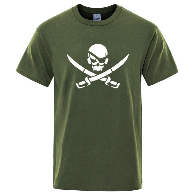 Unisex Pirate Skull Cotton Graphic Crew Neck T-Shirt