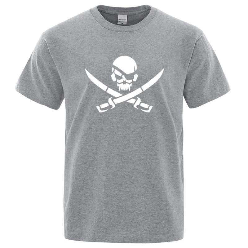 Unisex Pirate Skull Cotton Graphic Crew Neck T-Shirt