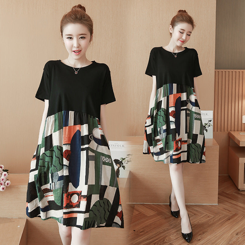 Maternity Printed Midi Dress with Flared Hem